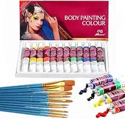 Face Paint Kit12 Colors Professional Face Painting Tubes Non-Toxic & Hypoallergenic Body Paint Halloween Makeup Rich Pigment Face Painting Kits with 10Pieces Round Pointed Tip Nylon Hair Brush