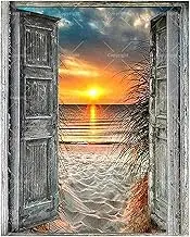 Seaside Paint by Numbers Kit for Adults - DIY Beach Sunset View Through Door Painting on Canvas 16x20 Inches, Acrylic Paint Set, Suitable for Beginners, Coastal Art for Home Decoration/Gifts