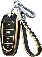 ontto Car Key fob Cover Fit for Hyundai Santa Fe Tucson 2022 Nexo NX4 Atos Prime Solaris 2021 Key case 4 Buttons TPU Smart Key Shell Holder Bag Keychain Keyring Accessories Black B