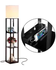 BRIGHTECH Maxwell Black LED Shelf Floor Lamp With USB Port