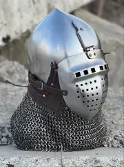 Medieval Pig Face Chain Mail Helmet 14 Gage Steel Armor Helmet 15th century