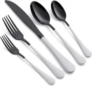 20-Piece Black Silverware Set 18/0 Stainless Steel Flatware White Handle Cutlery