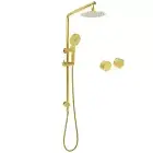 WELS Brushed Gold Round 8'' Shower Head 2 In 1 Set Sliding Rail Handheld + Taps