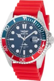 Invicta Men's 47164 Pro Diver Quartz 3 Hand Blue Dial Red Silicone Watch