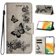 For Samsung Galaxy A55 5G Case Embossed Butterflies Wallet PU Leather, Grey