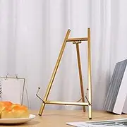 Metal Easel Stand Stable Support Metal Tripod Plate Stand Height Adjustable Painting Support Adjustable Angle Holder for Home (Gold)