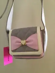 nwt Betsey Johnson Mini Saddle Pink Heart Quilted Bow Cross Body Purse handBag