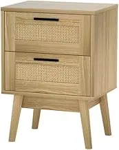Artiss Bedside Table Rattan Bed Side Tables Storage Small Narrow Desk Chest of Drawers, with 2 Drawer, Bedroom Living Room Home Furniture Tallboy Lamp Stand Nightstand Cabinet in 54cm Height
