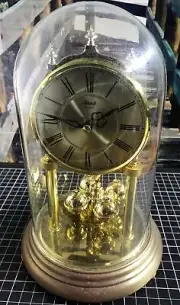 Vintage Hermle Glass Quartz Dome Clock Gold Tone Made in Germany