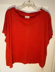Poetry NWT Linen Jersey Top Orange Red Turn Over Neck US Size 12