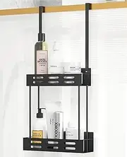 Over the Door Shower Caddy, 2 Tier Hanging Shower Organizer, Metal Hanging Shower Caddy Shower Shelf, Rustproof Bathroom Shower Storage Rack Basket for Bathroom, Kitchen, No Drilling