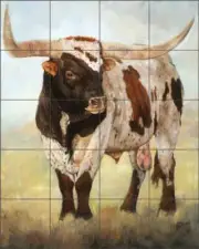 Bull Tile Backsplash Kathy Winkler Southwest Art Ceramic Mural RW-KW017