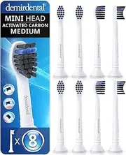 [demirdental] Toothbrush Heads Active Charcoal Mini Medium Compatible with Philips Sonicare Toothbrush Heads - Small Medium Brush Heads for Daily Natural Cleaning - White - HX4088m - 8 Pack
