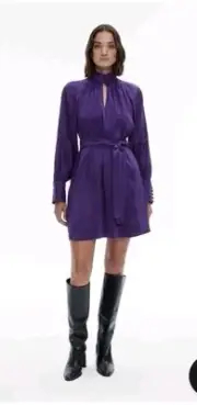 Witchery Linen Silk Long Sleeve Mini Dress Size 6 XS BNWT