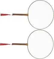 FONDOTIN 2pcs Chinese Style Fan Blank Cloth Handheld Fans Round Wooden Handle for Boy Girl Art Projects Painting and Unique Decorative