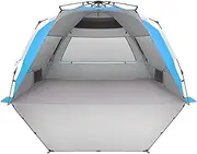 Oileus XX-Large Beach Tent Sun Shelter for 5-6 Person Portable Sun Shade Instant Pop Up Tent for Beach with Carrying Bag, Stakes, 6 Sand Pockets, Anti UV for Fishing Hiking Camping Blue