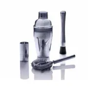 4pc Salt & Pepper Bond Silver Bartender Mixing Kit Stainless Steel Cocktail Set
