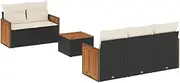 vidaxl Garden Modular Seating - Black Poly Rattan - 6 Piece Lounge Set with Cushions for Outdoor Patio Terrace