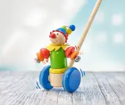 Selecta Small Child Toy Clown Smillo Push Toy Wooden Toy Pull Along 62034