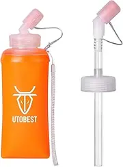 UTOBEST Soft Flask, 550ml Soft Flask Running Bottles with Straw,TPU Foldable Running Flask, Portable Collapsible Flask Handheld for Travel Traveling Hiking Cycling City Walk Orange