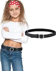 [Coubeau] Boys Girls Elastic Belt - Adjustable Buckle Belt with Leather for Children from 3-15 Years, black circle waist, Eine Einheitsgröße