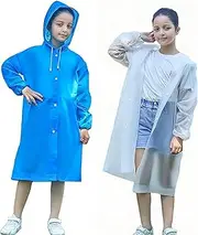 [KCTOAMZ] 2 Packs Of Reusable Raincoat, EVA Raincoat, One-Piece Raincoat For Adults And Children Brim Design,Tension Rope Design, Easy To Carry,Easy To Go Out (Blue,White)