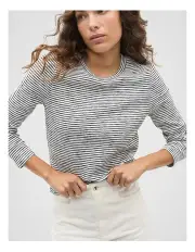 [Seed Heritage] Self Stripe Textured Top in Mono Stripe
