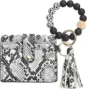 [SUIKIHUM] Card Holder Wallet with Silicone Beaded Bracelet, Slim PU Leather Wallet for Women, Compact and Lightweight Design for Daily Use, White Snake, White Snake, Daily