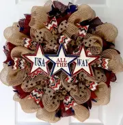 USA All The Way Patriotic Burlap Wreath Handmade Deco Mesh