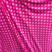 White polka dot on pink poly 4way stretch Spandex fabric dancewear swimwear