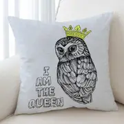 Cute Queen Owl Drawing Cushion Cover