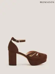 Monsoon Brown Iris Cutwork Platform Heels (W98546) | $173