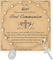 [Avotto] 925 Sterling Silver Rosary Beads Virgin Mary Charm Bracelets for Women Girls Catholic Baptism Gifts for Women Girls First Communion Confirmation Religious Jewelry Gifts
