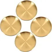 LAPYAPPE 4pcs Round Gold Appetizer Plates Stainless Steel Salad Plates for Snacks Dips Cakes BBQ Easy to Clean for Home and Outdoor Use