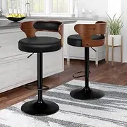ALFORDSON Set of 2 Bar Stool Ramiro Adjustable Kitchen Stool Swivel Counter Wooden Dining Chair in 61-82cm Seat Height with Gas Lift, Black Bar Sets for Home Dining Room Cafe Shops Bars