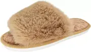 HUMIWA Women'S Fuzzy Fur Flat Slippers Soft Open Toe House Slippers Memory Foam