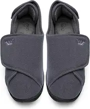 [Happy Touch] Mens Extra Wide Width Diabetic Slippers Memory Foam With Adjustable Velcro Closure, Soft Non-Slip Orthopedic House Shoes for Elderly Swollen Feet, Arthritis, Edema