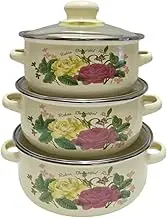 EHJRE Set of 3 Pumpkin Cooking Pots with Double Handles for Kitchen Use, Yellow