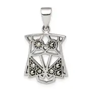 Sterling Silver Antiqued Marcasite Owl Pendant