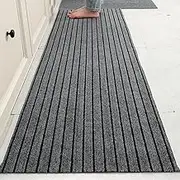 Wolpin Kitchen Floor Mat Runner with Anti Skid Backing Home Striped Anti Slip Rug (Grey, 40 x 120 cm)