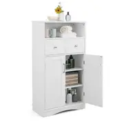 Costway 2-Door Storage Cabinet Bathroom Floor Toilet Organizer Hallway Sideboard Cupboard Console Table w/Adjustable Shelves White