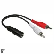6" 3.5mm 1/8" Aux Stereo Female to Dual RCA Male Y Splitter Audio Cable Cord MP3