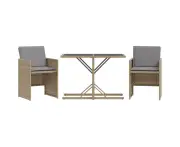 vidaXL 3 Piece Bistro Set with Cushions Mix Beige Poly Rattan