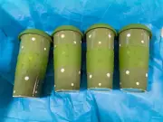 Temp-Tations Tumbler Set 4 Green Polka Dots 12oz Travel Cups Silicone Lids Gift