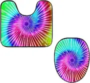 Toilet Lid Cover and U-Shaped Toilet Floor Mat Set of 2 Pieces, Tie Dye Toilet Mat Set, Machine Washable Seat Covers Non-Slip Absorbent Rugs