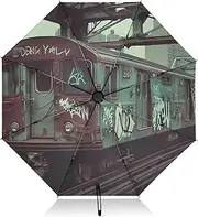 [PDZRMY] UV Protection Travel Umbrella Train Vintage Compact for Rain and Sun - Auto Open and Close UPF 50+ Windproof Portable 46” Sun Umbrella for Women and Men