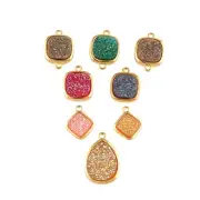 Multi Color Coated Druzy Yellow Gold Plated DIY Jewelry Connectors Lot 8 Pcs