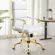 ALFORDSON Office Chair Ergonomic Paddings Gold Frame White - High Back