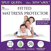 Split Queen Waterproof Mattress Protector 30" x 80" (2PCs) - Fitted Sheet Mattress Cover with Deep Pockets - Hypoallergenic, Breathable, Water Proof, Noiseless, Vinyl Free