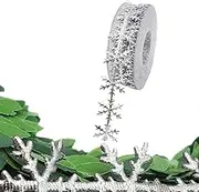 Sequin Snow Ribbon, Winter Christmas Snow Trimming Ribbon, Snowflake Lace Trim, Sequin Snowflake Ribbon, Christmas Sequin Ribbon, Decorative Craft Ribbon with Silver Gold Embossing